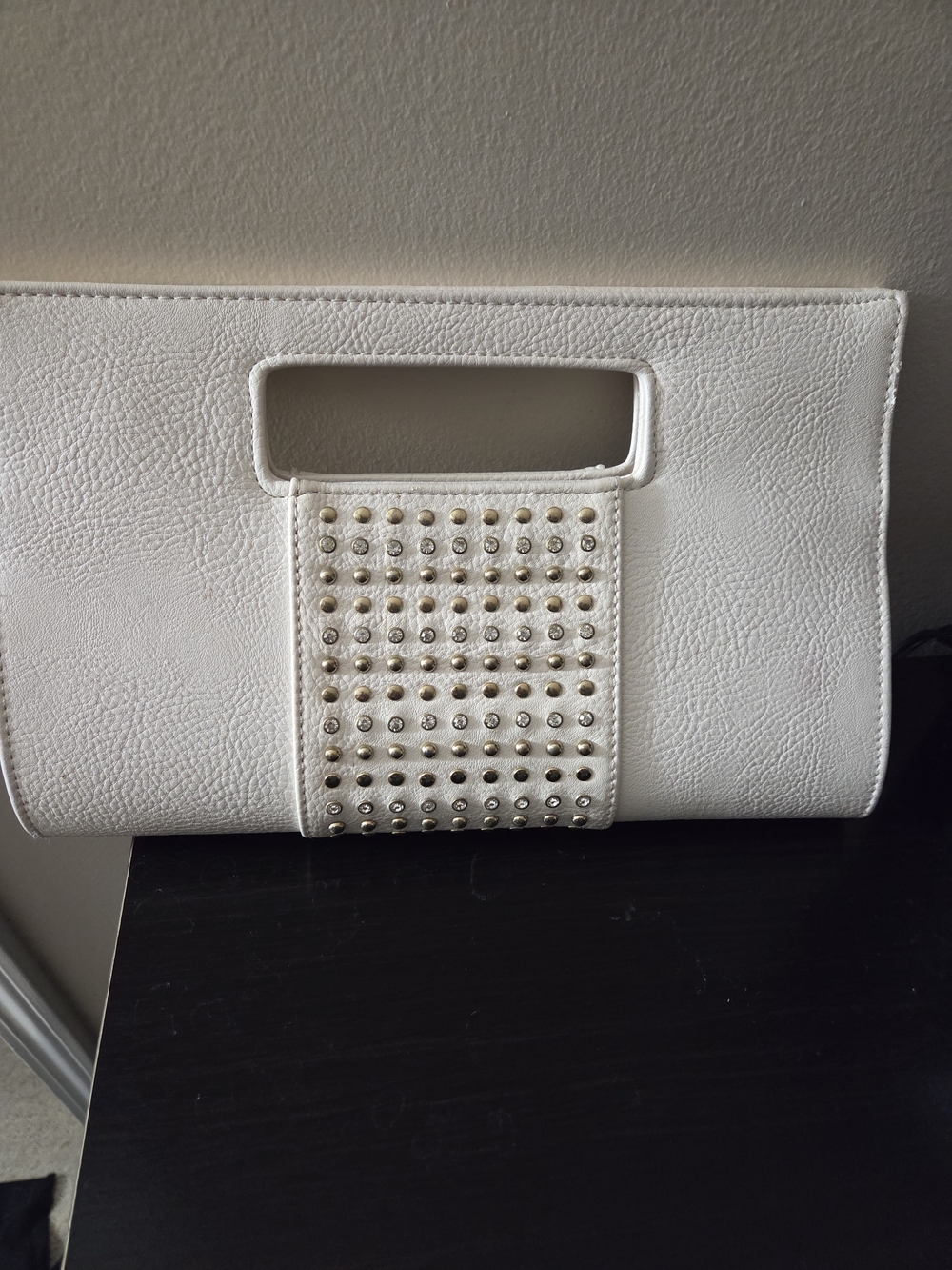 Charming Charlie White Studded Cutout Handle Clutch